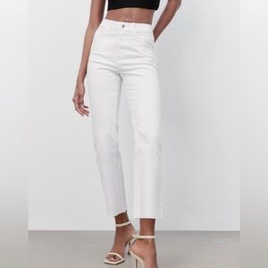 ZARA WHITE Z1975 HIGH RISE MINI FLARE JEANS